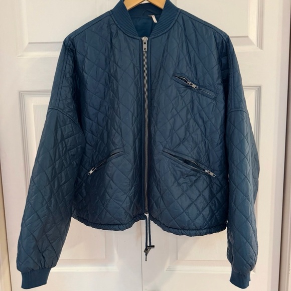 Free People Quilted Blue Bomber Jacket - Picture 3 of 8